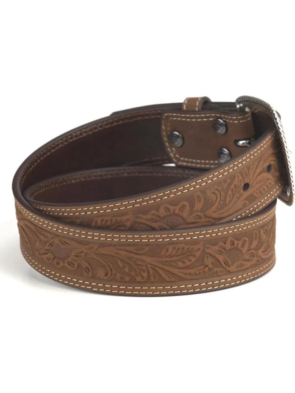 Stylish Men's Leather Floral Embossed Belt - Perfect for Casual & Dressy Outfits